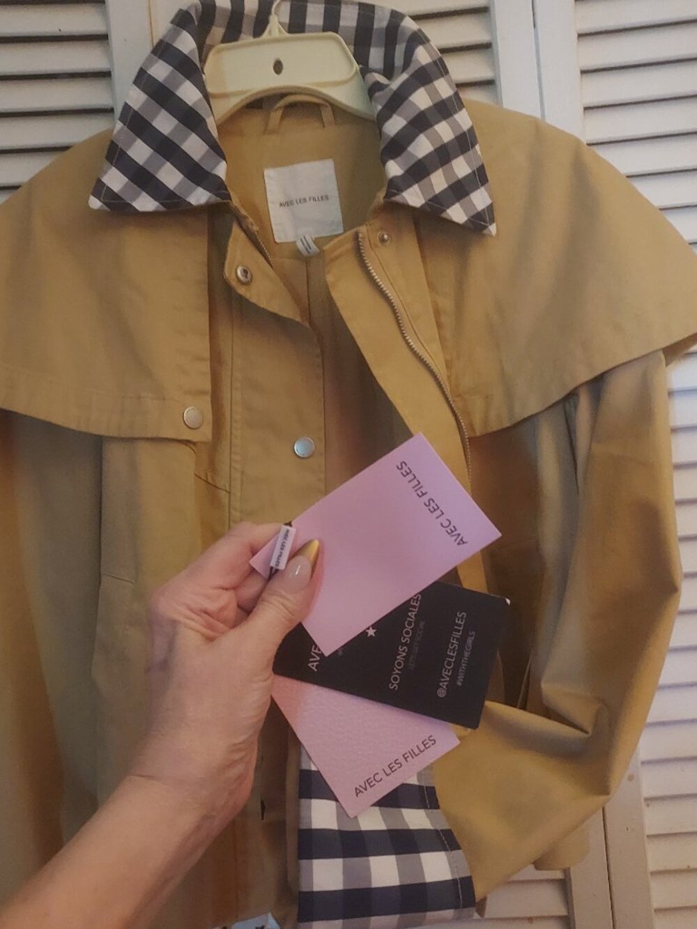 AVEC LES FILLES CROP TRENCH CAPE JACKET KHAKI BEIGE SM - Picture 5 of 5